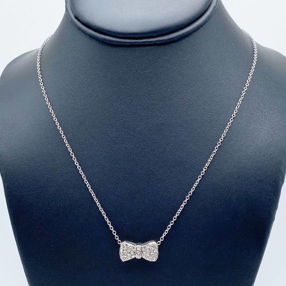 New York & Company Jewelry - New York & Company Silver Tone Pave Rhinestone Bow Pendant Necklace Adorable 18"
